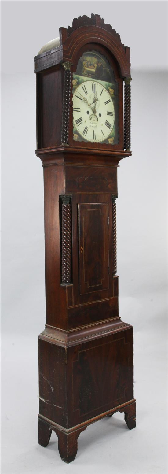 Grant of Cardiff. An early 19th century inlaid mahogany eight day longcase clock, 7ft 4in.